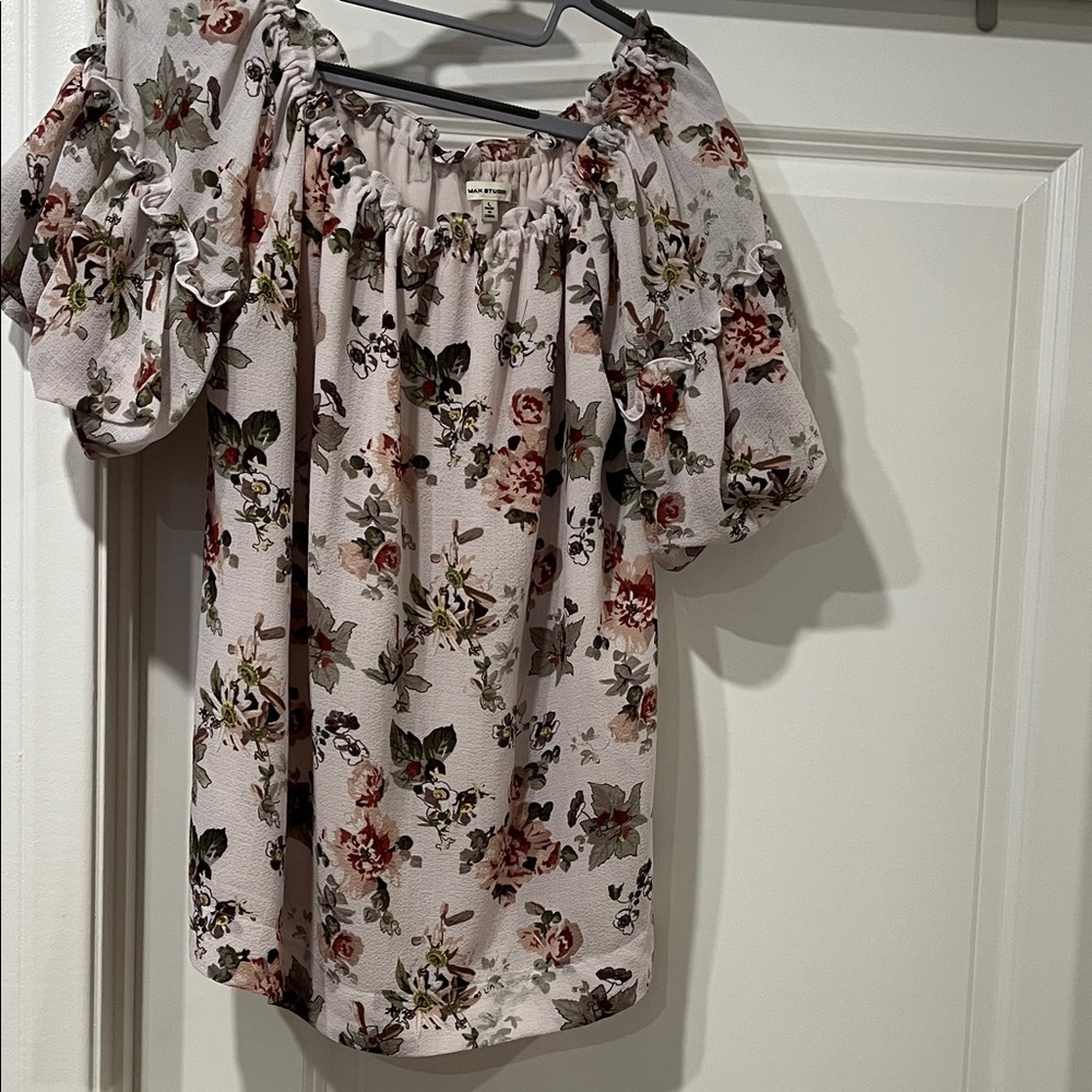 Max Studio Floral Off-Shoulder Blouse - Cream, Pink, Green